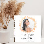 Guest book birthday white gold glitter photo<br><div class="desc">A guest book for a feminine and glamorous 21st (or any age) birthday party.  A stylish white background with faux gold glitter sparkles round the photo.  Add your name,  age 21,  date and a photo.</div>