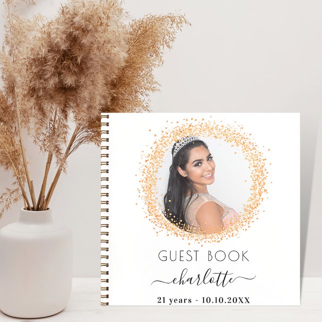 Guest book birthday white gold glitter photo (Creator Uploaded)