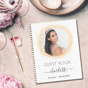 Guest book birthday white gold glitter photo