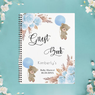Guest book blue boy pampas grass teddy baby shower