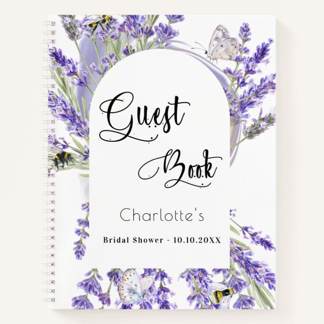 Guest book bridal shower lavender violet florals (Front)