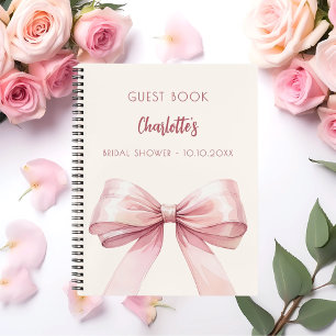 Guest book Bridal Shower pink bow cream beige