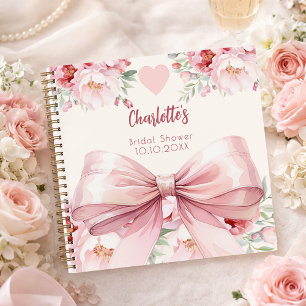 Guest book Bridal Shower pink bow florals