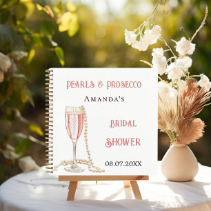 Guest book bridal shower pink pearls prosecco