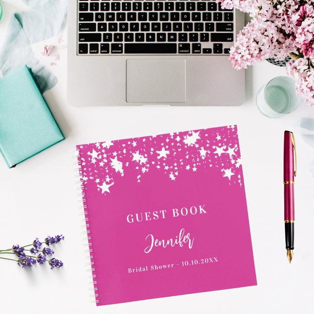 Guest book bridal shower pink white stars (Creator Uploaded)