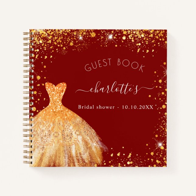 Guest book bridal shower red gold glitter dress  (Front)