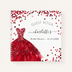 Guest book bridal shower red white dress 