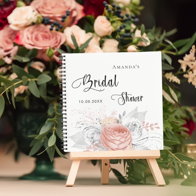 Guest book bridal shower rose gold floral silver (Creator Uploaded)