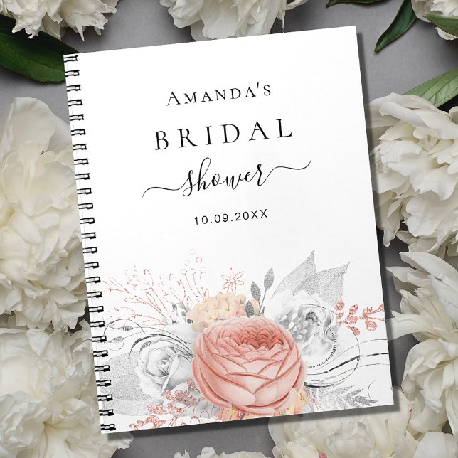 Guest book bridal shower rose gold floral silver (Creator Uploaded)