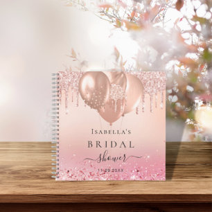 Guest book bridal shower rose gold pink balloons