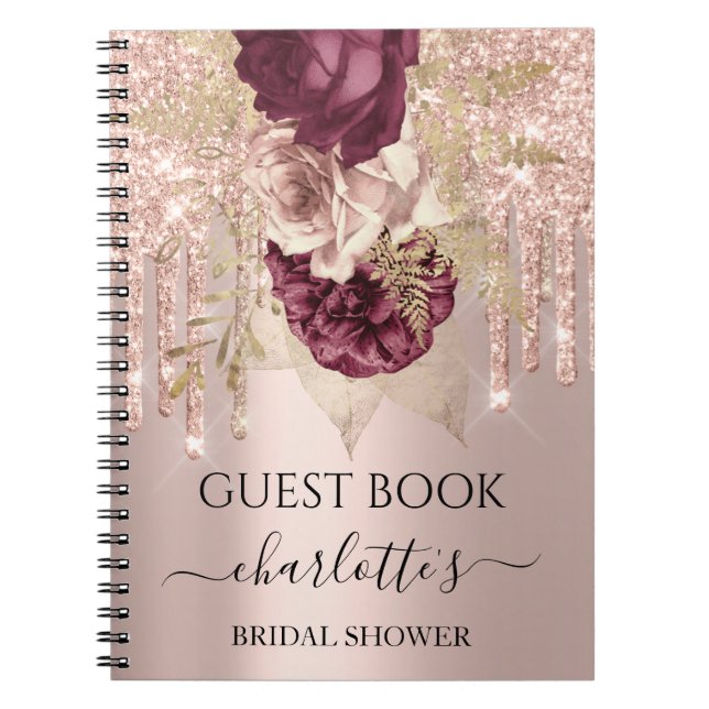 Guest Book Bridal Shower Rose Marsala Roses Drips  (Front)