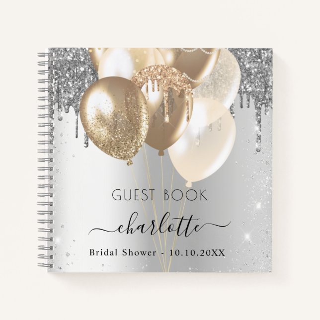 Guest book Bridal Shower silver gold balloons (Front)