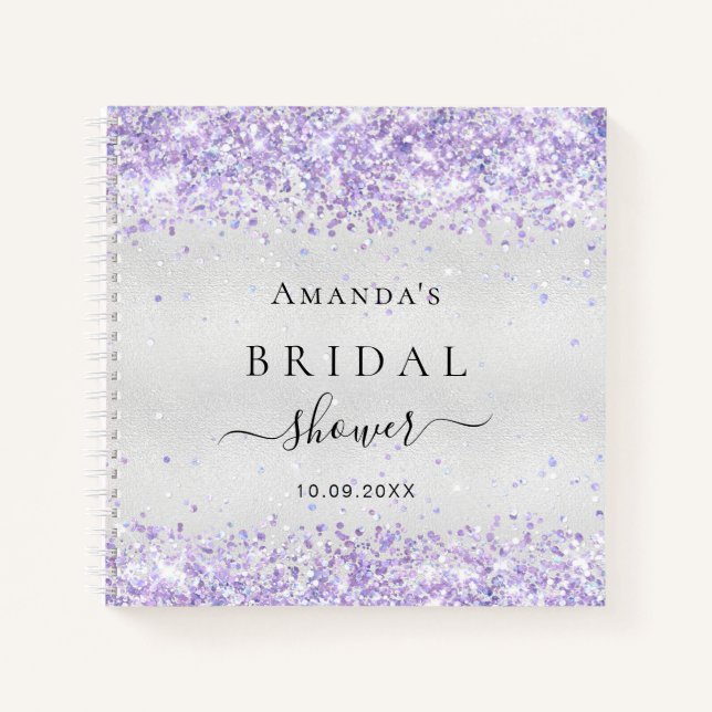 Guest book bridal shower silver lavender (Front)