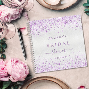 Guest book bridal shower silver purple glitter