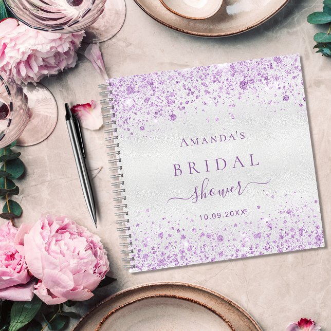 Guest book bridal shower silver purple glitter (Creator Uploaded)
