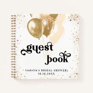 Guest book bridal shower white gold balloons name