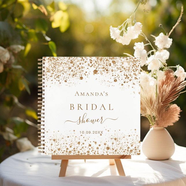 Guest book bridal shower white gold glitter name (Creator Uploaded)