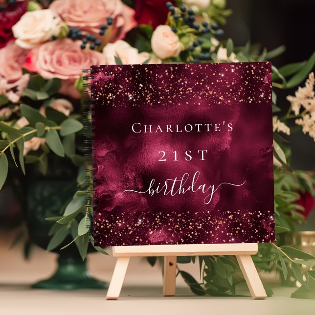 Guest book burgundy rose gold glitter birthday (Creator Uploaded)