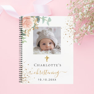 Guest book christening blush pink floral photo