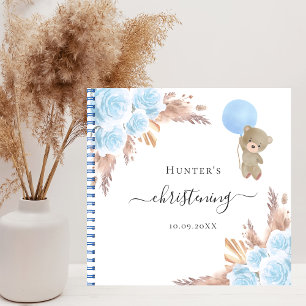 Guest book christening pampas grass blue boy teddy