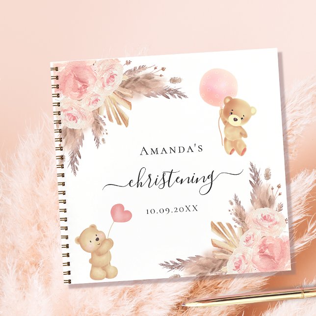 Guest book christening pampas grass rose teddy (Creator Uploaded)