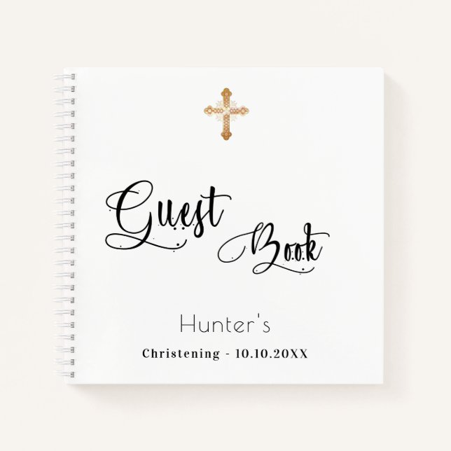 Guest book christening white black script (Front)