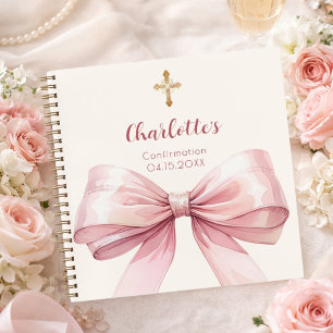 Guest book Confirmation blush pink bow cream