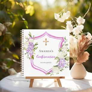 Guest book Confirmation crest pink purple flowers