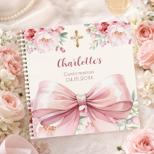 Guest book Confirmation pink bow cream florals