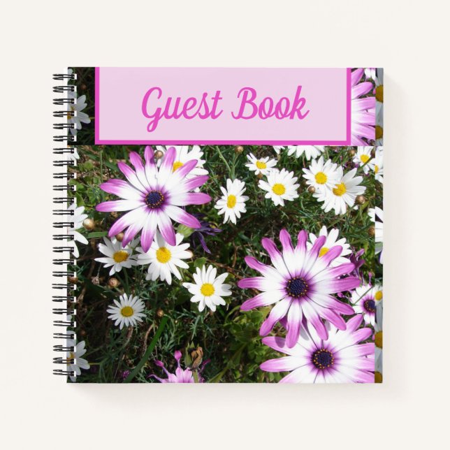 Guest Book Daisy Purple Pink floral Flower (Front)