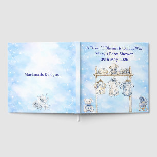 Guest Book-Editable Blue Chinoiserie Baby Shower Book