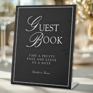 GUEST BOOK Elegant Royal Black White Wedding Pedestal Sign