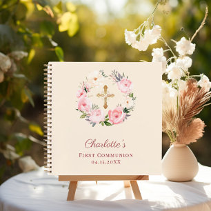 Guest book First Communion ivory blush pink floral