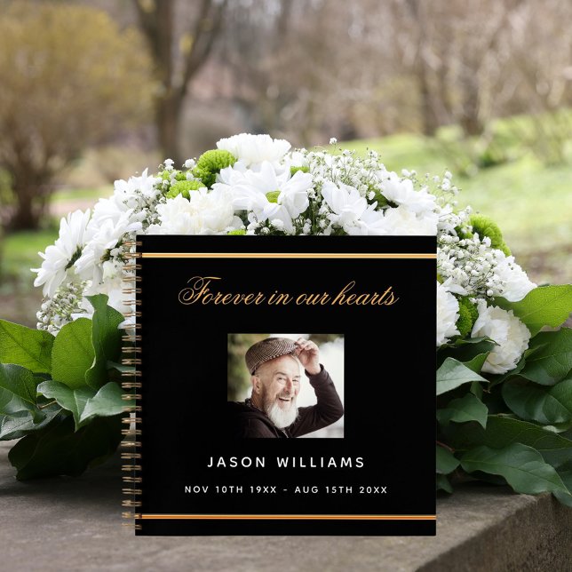 Guest book funeral memorial black gold photo (Creator Uploaded)