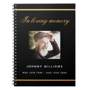 Guest book funeral memorial black gold photo