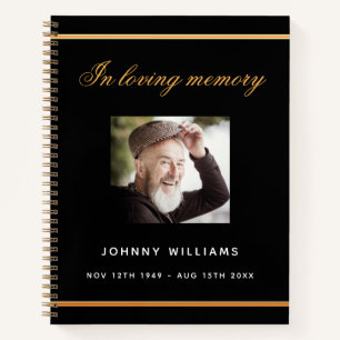 Guest book funeral memorial black gold photo