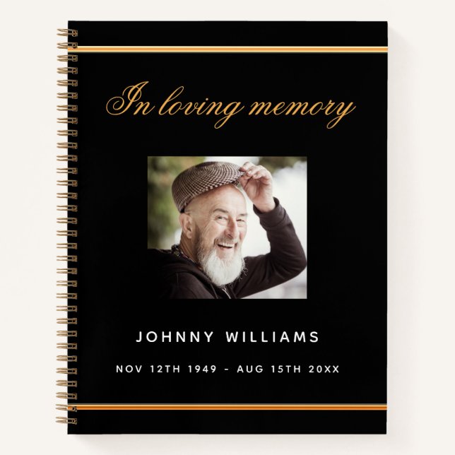 Guest book funeral memorial black gold photo (Front)