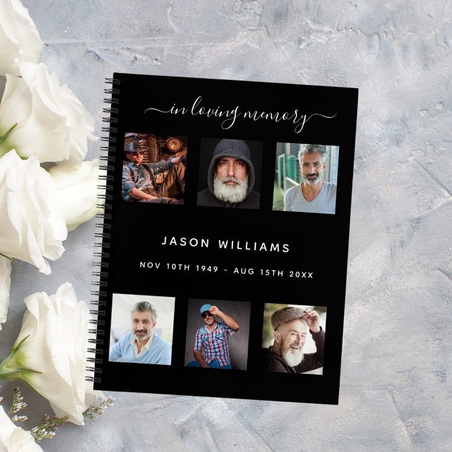 Guest book funeral photo collage black memorial (Creator Uploaded)