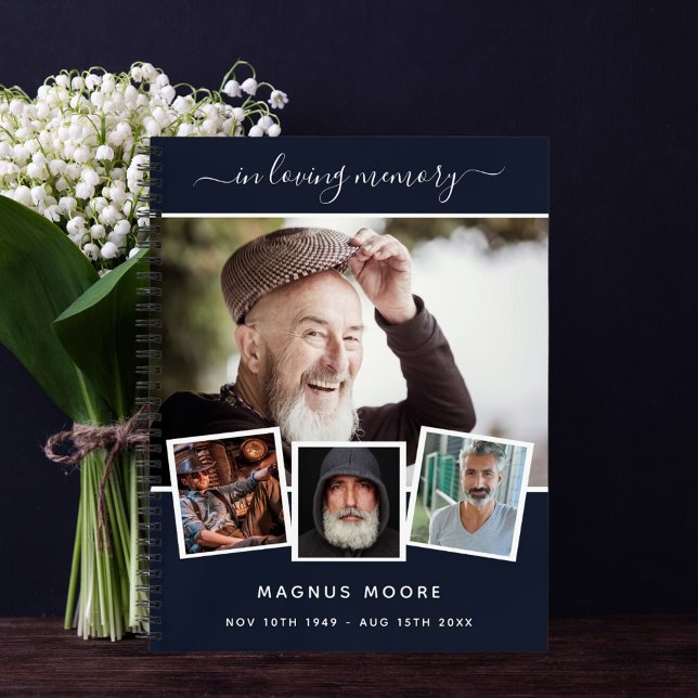 Guest book funeral photo collage blue memorial (Creator Uploaded)