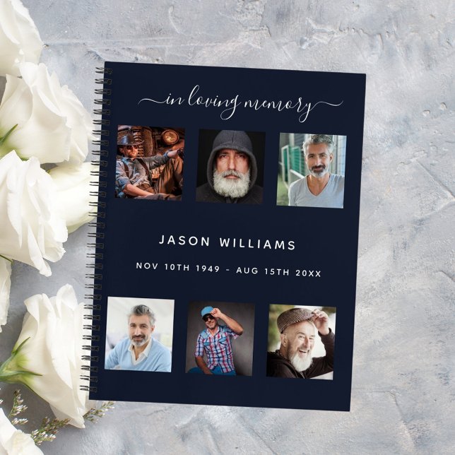 Guest book funeral photo collage blue memorial (Creator Uploaded)