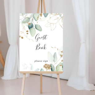 Guest Book Gold Eucalyptus Calligraphy Sign