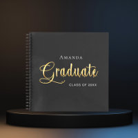 Guest book graduate black gold name elegant