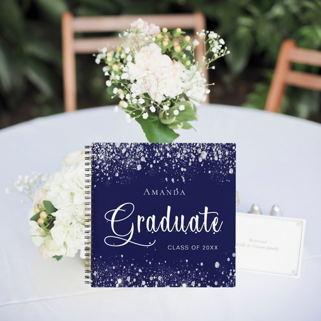 Guest book graduation navy blue silver glitter (Creator Uploaded)