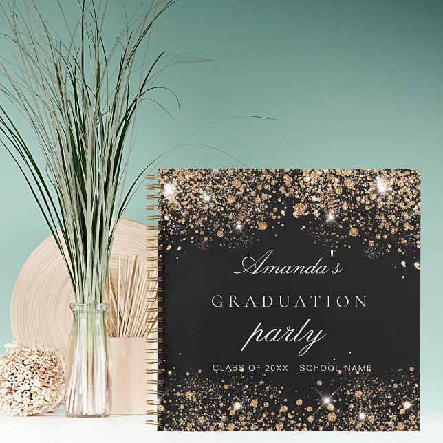 Guest book graduation party black gold glitter (Creator Uploaded)