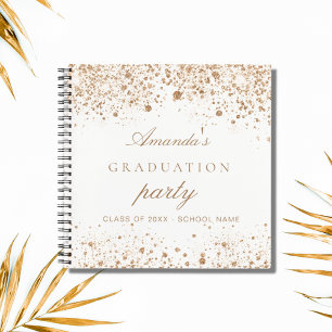 Guest book graduation white gold glitter dust