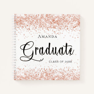 Guest book graduation white rose gold confetti