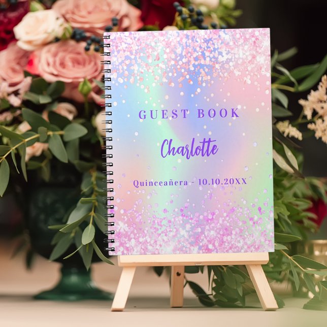 Guest book holographic pink purple Quinceanera (Creator Uploaded)