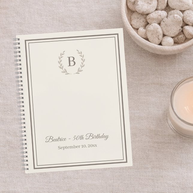 Guest Book ivory taupe Monogram Birthday (Creator Uploaded)