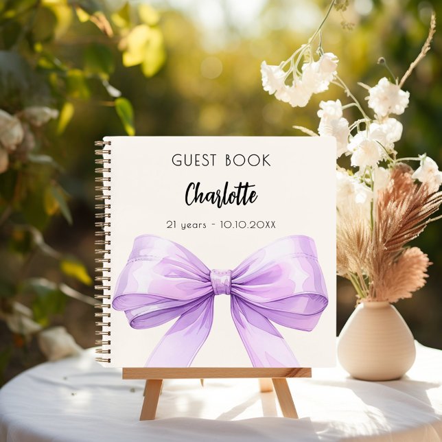 Guest book lavender violet cream bow birthday (Creator Uploaded)