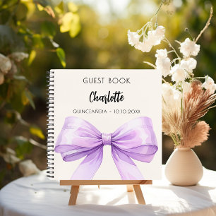 Guest book lavender violet cream bow Quinceanera